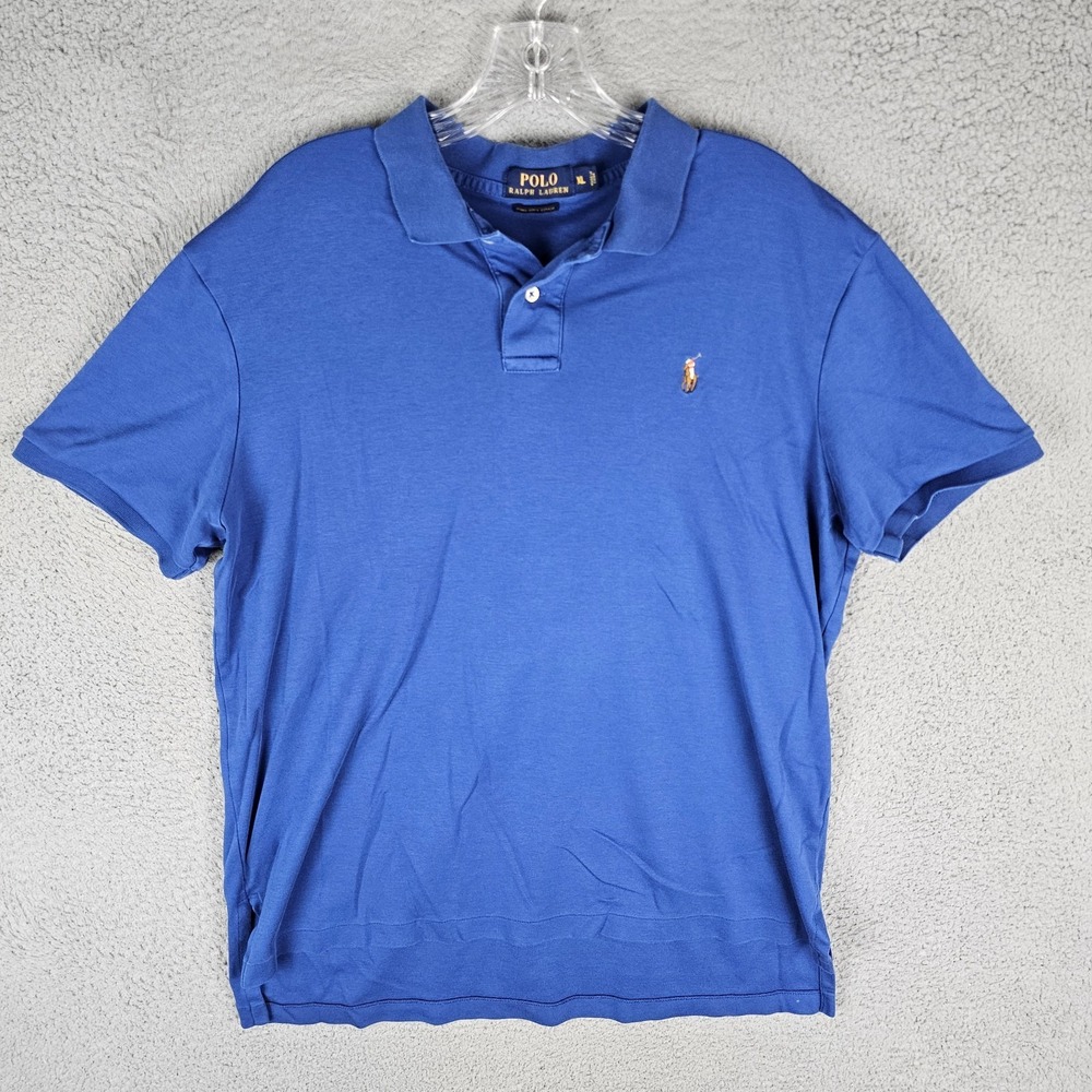 Polo Ralph Lauren Polo Shirt Mens XL Pima Soft Touch Flesh Pony Logo Blue‎